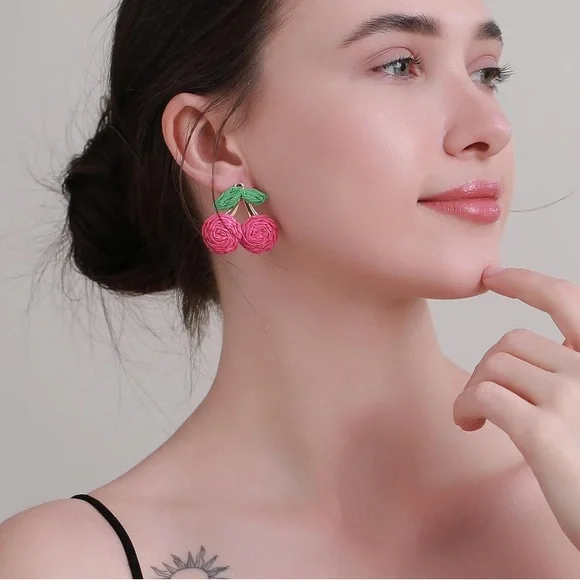 Handmade Cherry Earrings - Picture 3 of 8